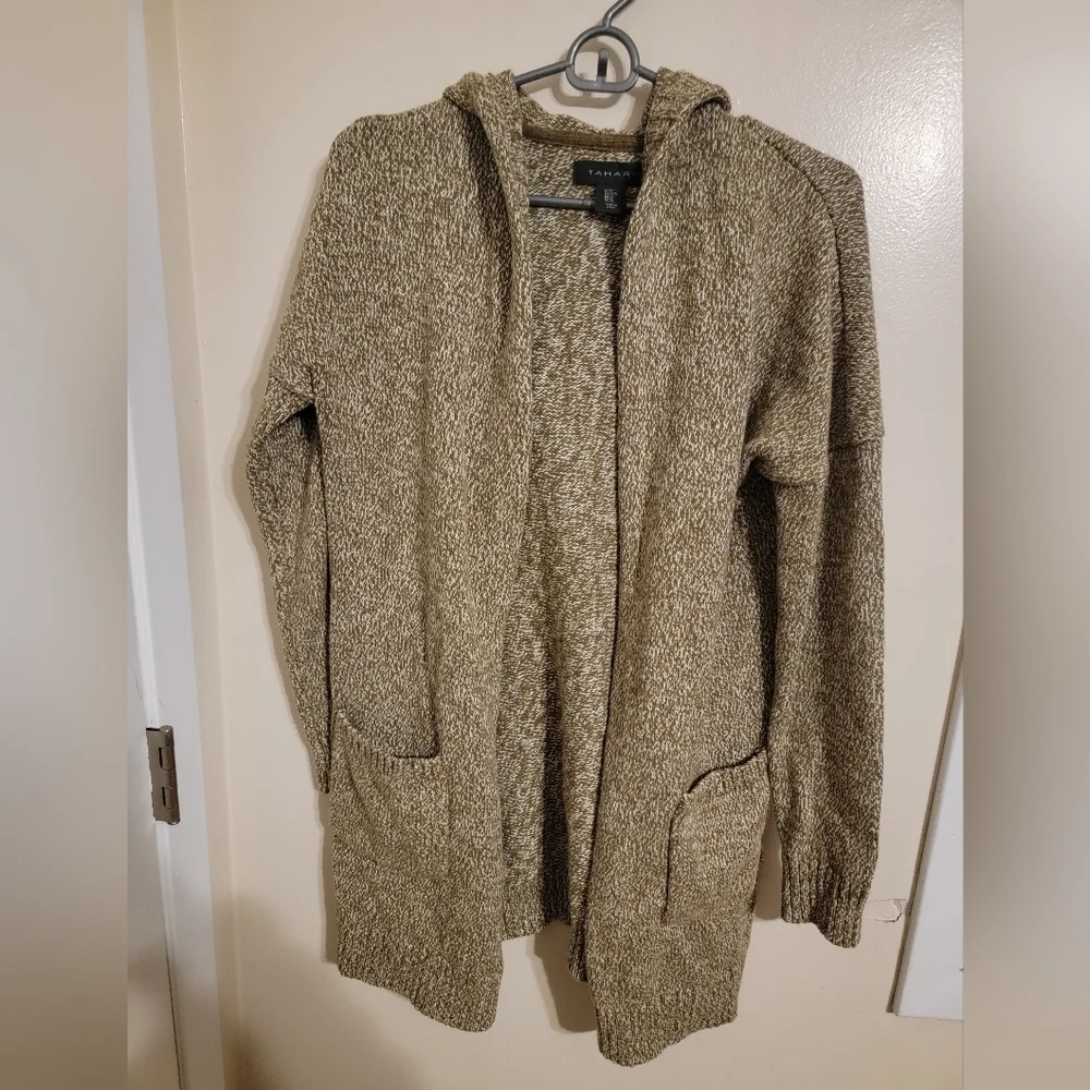 Womens Tahari beige Hooded Cardiagan size Medium